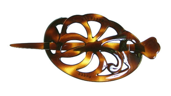 Open Tortoise Shell Pin Through Pony Barrette 1099