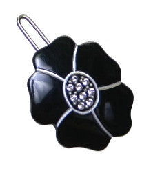 Handmade Wire Barrettes w/ Black & Silver Rhinestone Flowers 1251