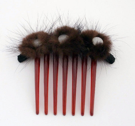 French Twist Hair Comb with Fur & 3 Large Stones 1305