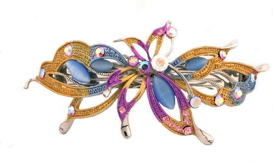 Colorful Butterfly Automatic Barrette w/ Swarovski Crystals 1574