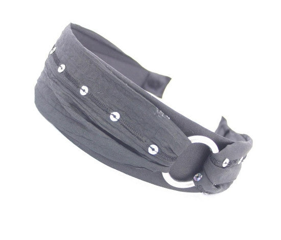 Fabric Headband w/ Metal Rings (Black & Cream) 3035