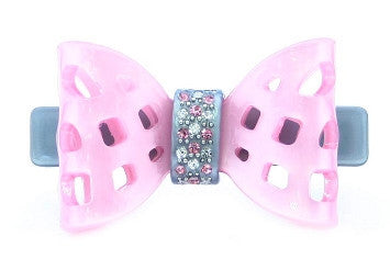 Pink Net Bow Stone With Grey Barrette 4441