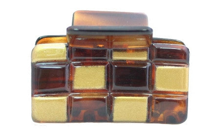 Gold & Tortoise Shell Checker Board Hair Claw 8088