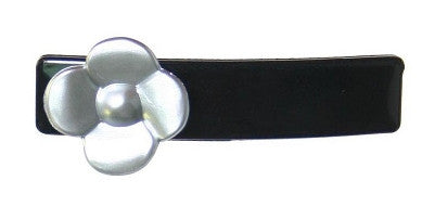 Silver Rose on Black Automatic Barrette   12121-8801