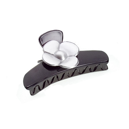 Painted Silver Rose-- Black Hair Claw 8802