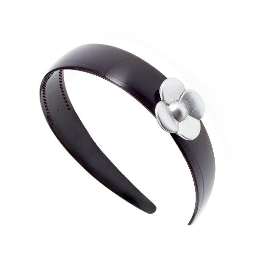 Painted Silver Rose & Black Headband 8803